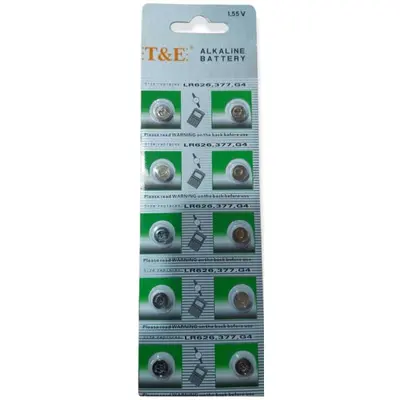 T&E Button Alkaline Battery AG4- LR626H- 377A (10τμχ)