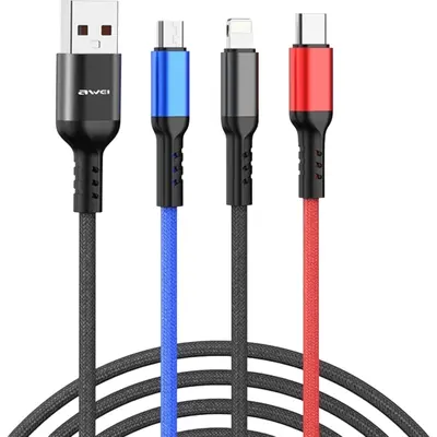 Awei CL-971 Braided USB to micro USB / Type-C / Lightning Cable 2.4A Μαύρο 1.2m