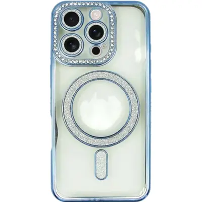 MagSafe TPU Glitter Chrome Case protect lens for iPhone 15 Pro Max 6,7" blue