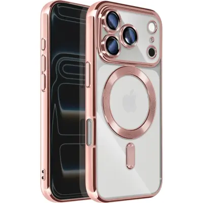 MagSafe TPU Color Chrome Case protect lens for iPhone 17 Pro Max Rose Gold