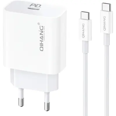 QIHANG QH-Z85 Wall Adapter 20W USB-C & USB-C Cable Λευκό