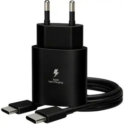 Travel adapter Wall 25W USB-C & Cable USB-C Super Fast Charging Μαύρο