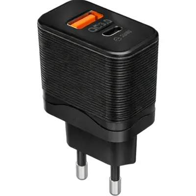 Wall Adapter QC 3.0 USB-A & USB-C 20w Μαύρο