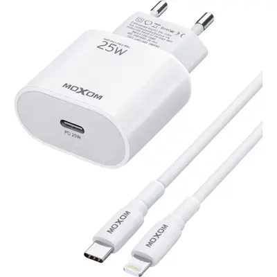 Moxom MX-HC139 Φορτιστής με Θύρα USB-C και Καλώδιο USB-C - Lightning 25W Λευκός