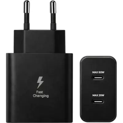 Travel adapter Wall 50W Χωρίς Καλώδιο με 2 Θύρες USB-C Μαυρο