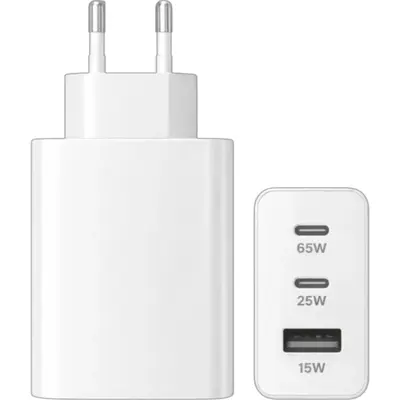 Travel adapter Wall 65W Χωρίς Καλώδιο με Θύρα USB-A και 2 Θύρες USB-C Λεύκος