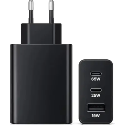 Travel adapter Wall 65W Χωρίς Καλώδιο με Θύρα USB-A και 2 Θύρες USB-C Μαύρος