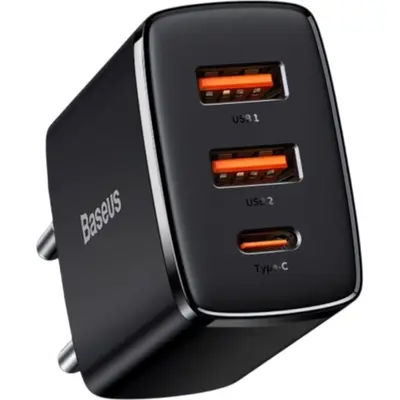 Φορτιστής Τοίχου Baseus Compact PD 30W με 1x USB-C & 2x USB Μαύρος