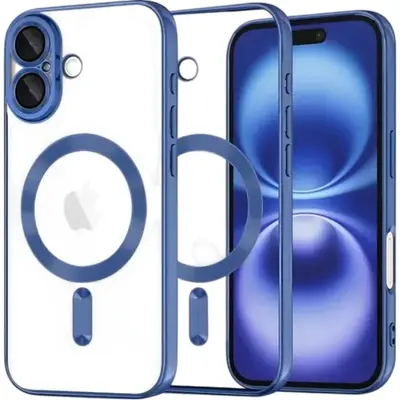MagSafe TPU Color Chrome Case protect lens for iPhone 16 Deep Blue