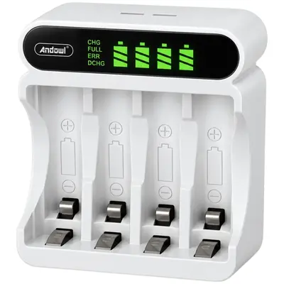 Andowl Q-CD48Φορτιστής Μπαταριών AA/AAA 4 Θέσεων με LCD & USB-C