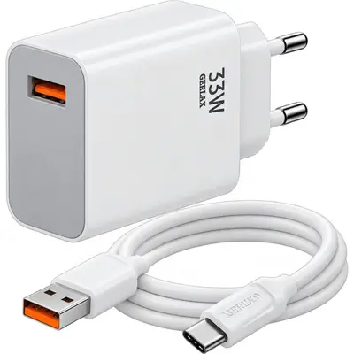 Gerlax A14 Wall Adapter 33W USB-A & USB-A to USB-C Cable 1m Λευκό