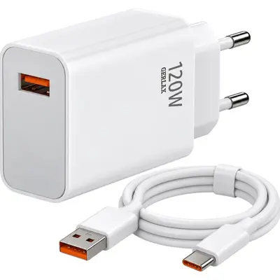 Gerlax A17 Wall Adapter 120W USB-A & USB-A to USB-C Cable 1m Λευκό