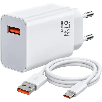 Gerlax A31T Wall Adapter 67W USB-A & USB-A to USB-C Cable 1m Λευκό