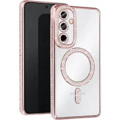 MagSafe TPU Glitter and Strass Case protect lens Samsung Galaxy A57 Rose Gold