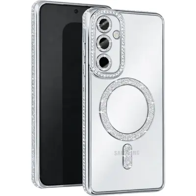 MagSafe TPU Glitter and Strass Case protect lens Samsung Galaxy A37 Silver