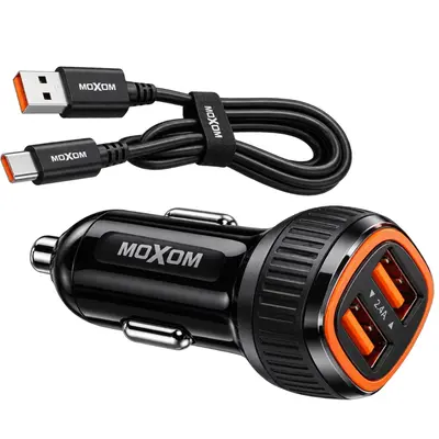 Moxom MX-VC02 Φορτιστής Αυτοκινήτου 2x USB-A 2.4A με Καλώδιο Micro-USB Black