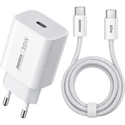 Remax CA09 Φορτιστής 30W με Θύρα USB-C και Καλώδιο USB-C - USB-C 65W 1m Λευκός