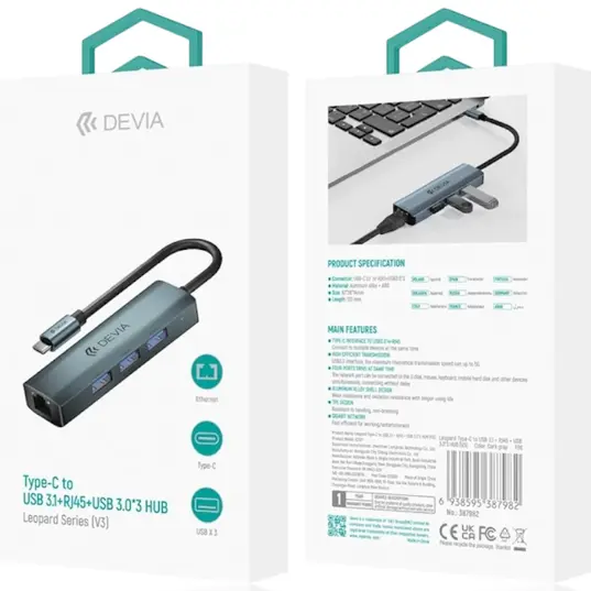 Devia USB 3.0 Hub 4 Θυρών με σύνδεση USB-C Γκρι