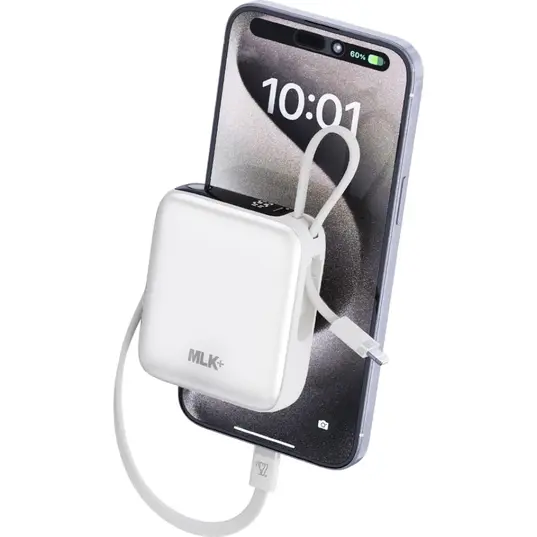 MLK+ LX17 Power Bank 10000mAh 22.5W με Ενσωματωμένα Καλώδια USB-C & Lightning Silver